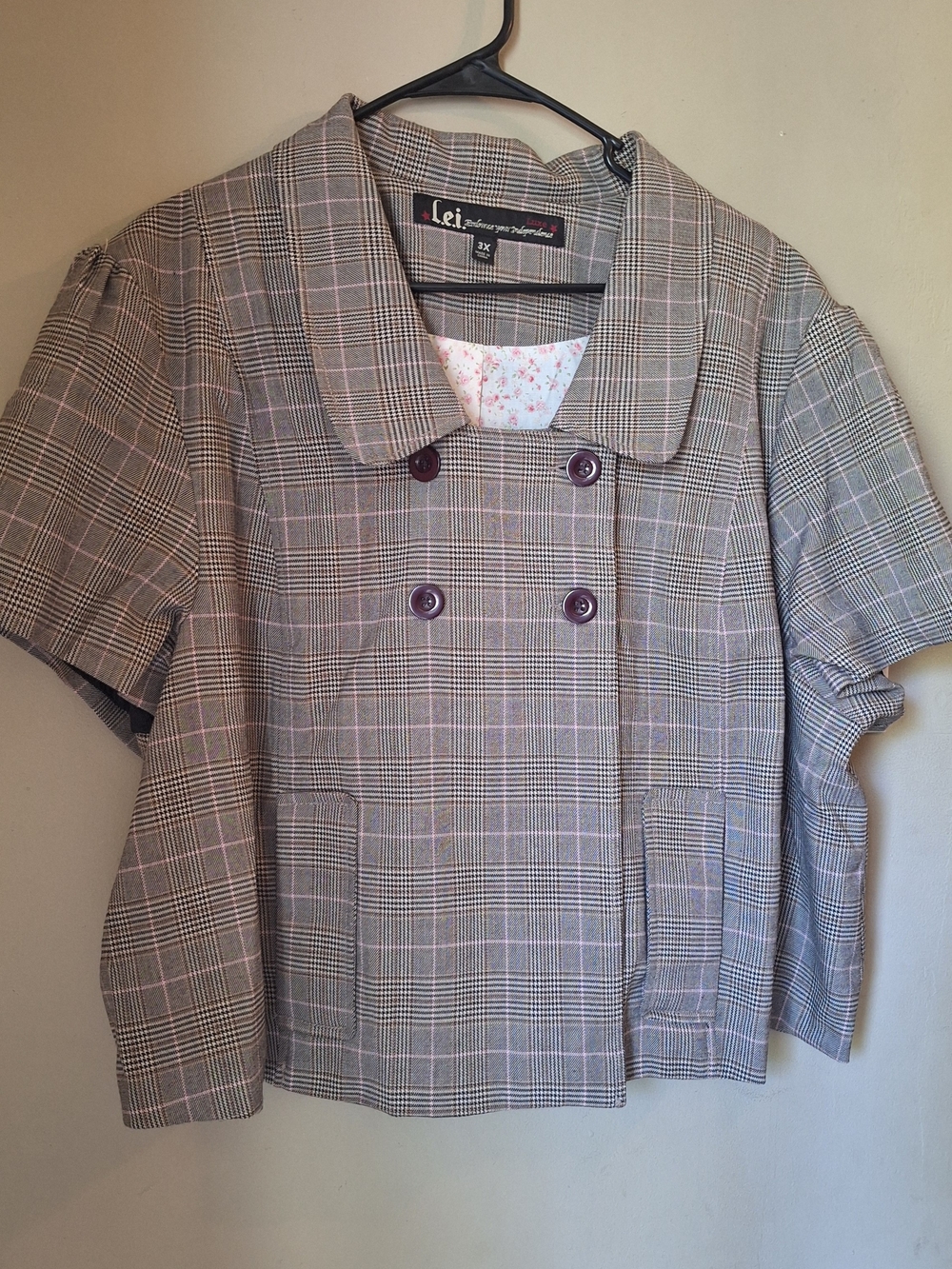 Y2K Lei Cropped Plaid Double-Breasted Short Sleeve Blazer Jacket 3X